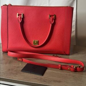 MCM Nuovo Leather Shoulder Bag Red with removable strap! Great condition!15x10x7